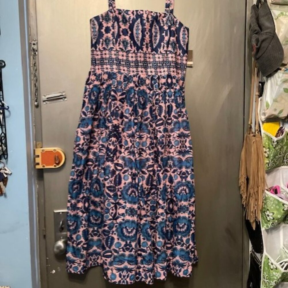 Taylor Retro Pink & Blue Floral Pleated Dress With Pockets Spaghetti Straps - Picture 5 of 16